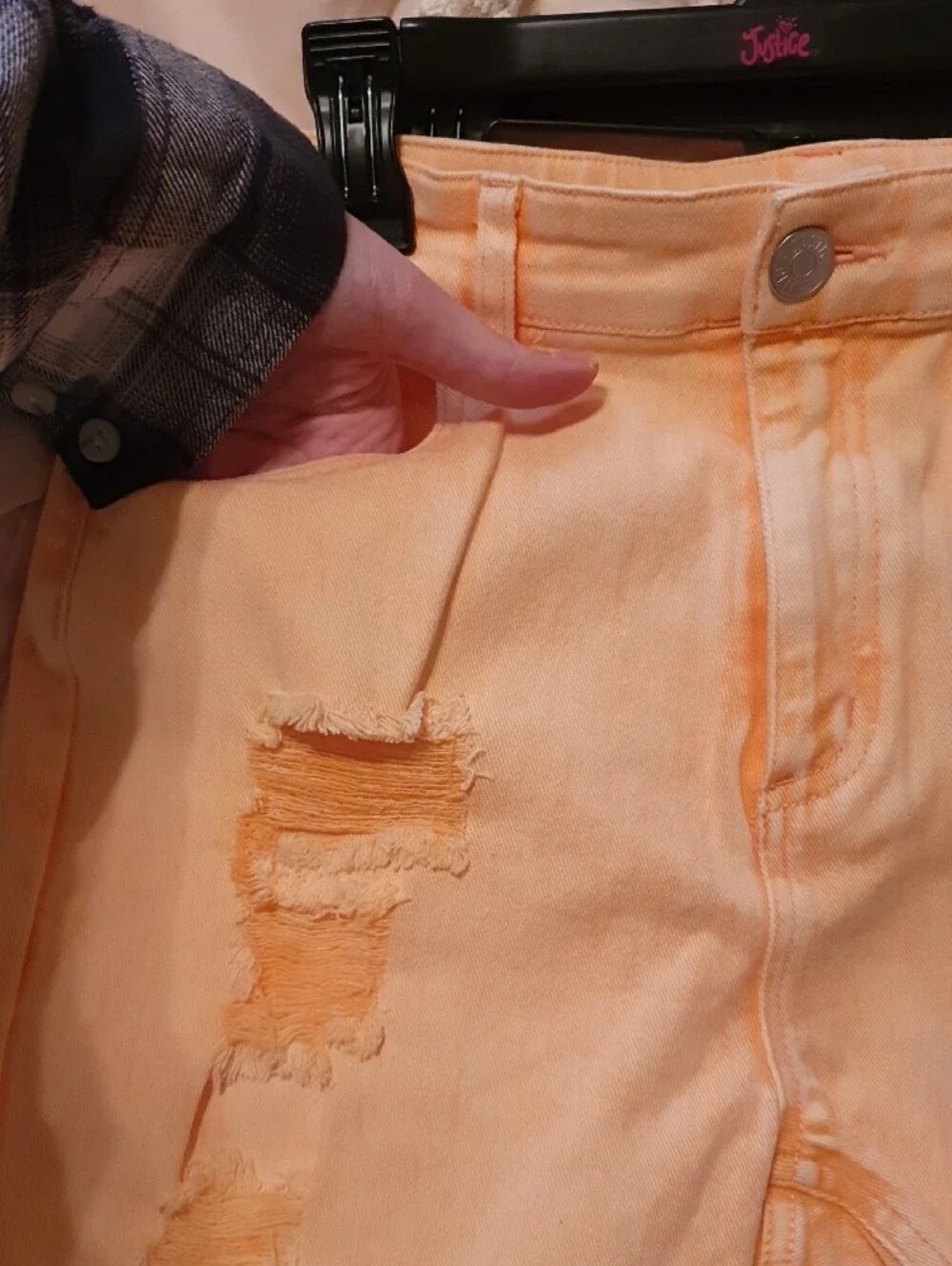 Justice Peach Distressed Denim Shorts